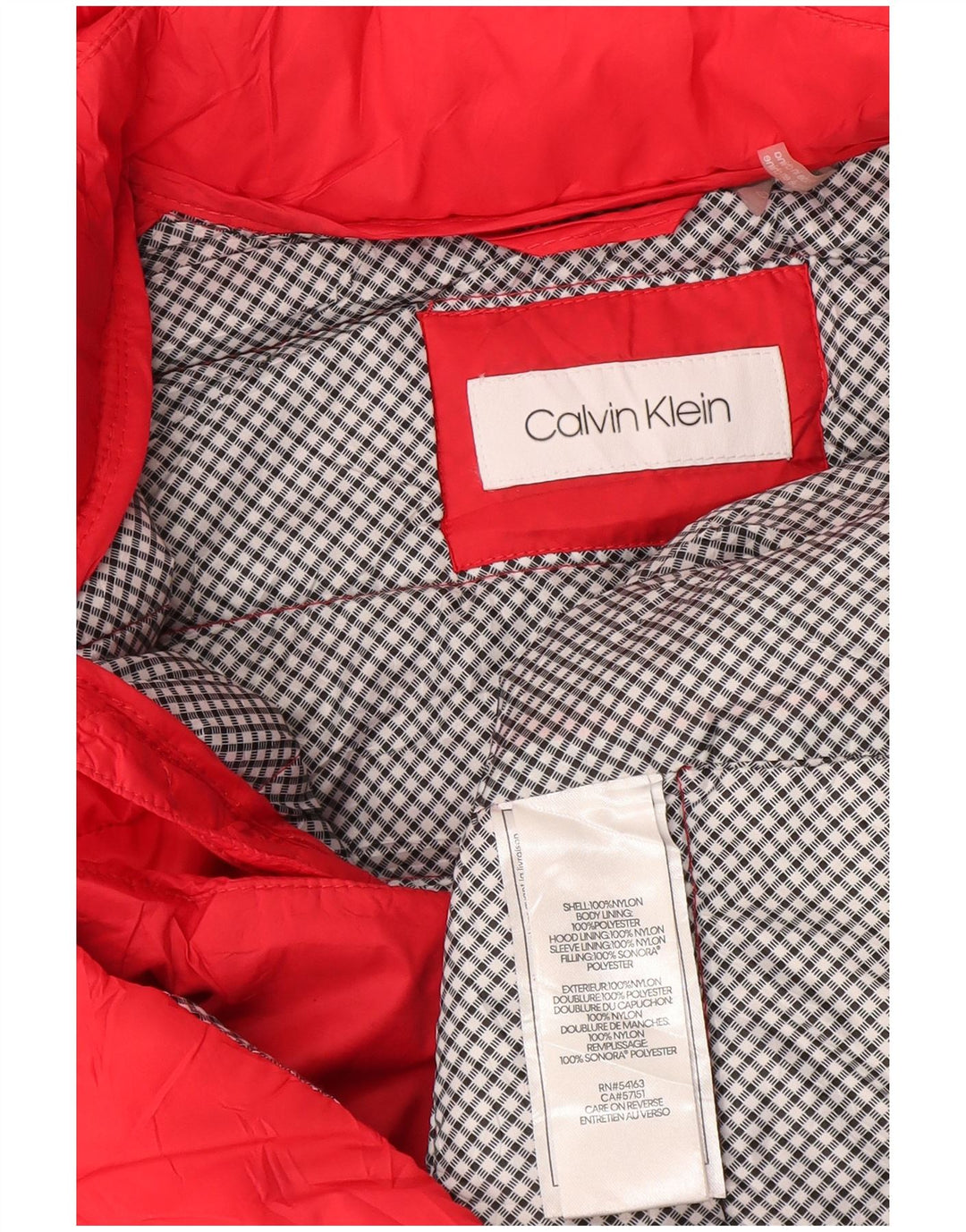 Giacca imbottita con cappuccio da donna Calvin Klein UK 16 grande nylon rosso