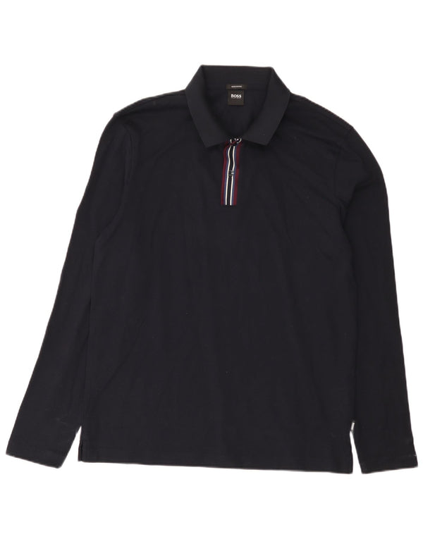 Polo da uomo a maniche lunghe Hugo Boss Large in cotone blu navy