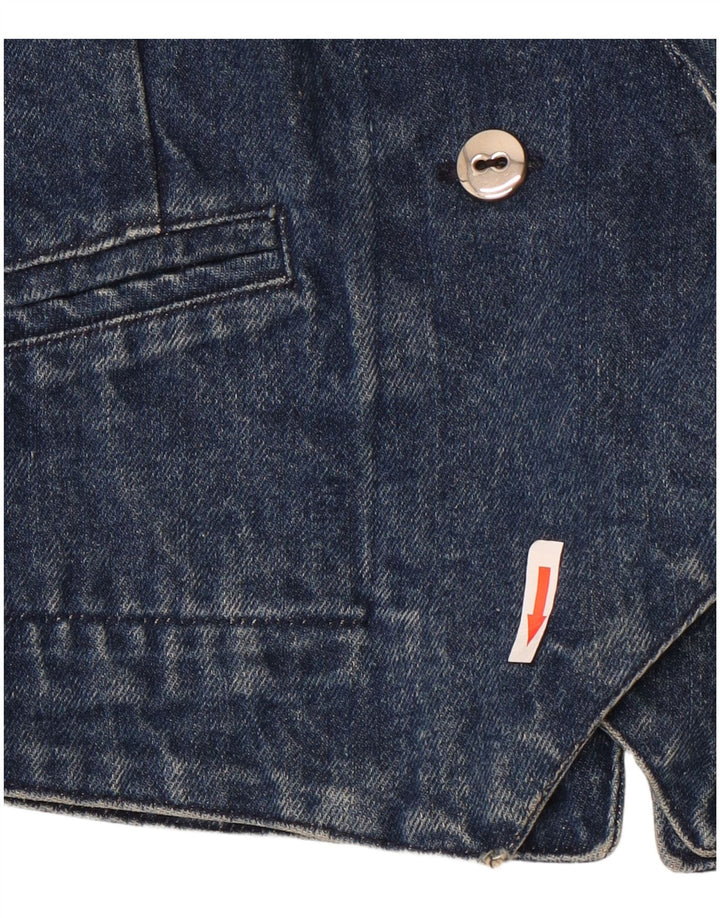 Giacca blazer in denim doppio petto vintage da donna UK 14 cotone blu medio