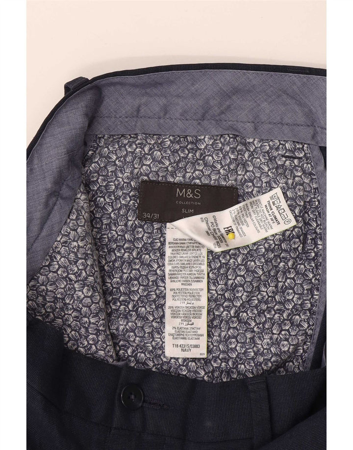 Pantaloni chino slim fit da uomo Marks & Spencer W34 L31 poliestere blu navy
