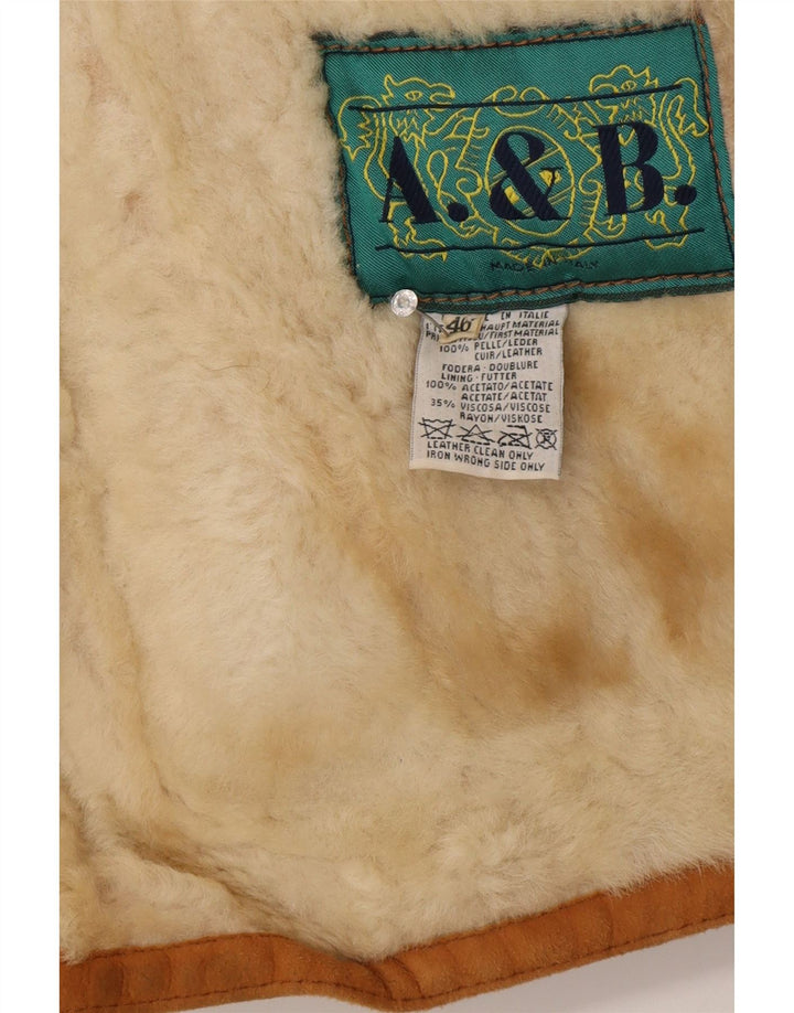 Giubbotto shearling vintage da donna IT 46 grande in pelle marrone