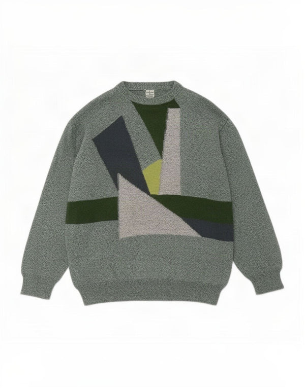 Maglione girocollo da uomo vintage in cotone geometrico verde medio
