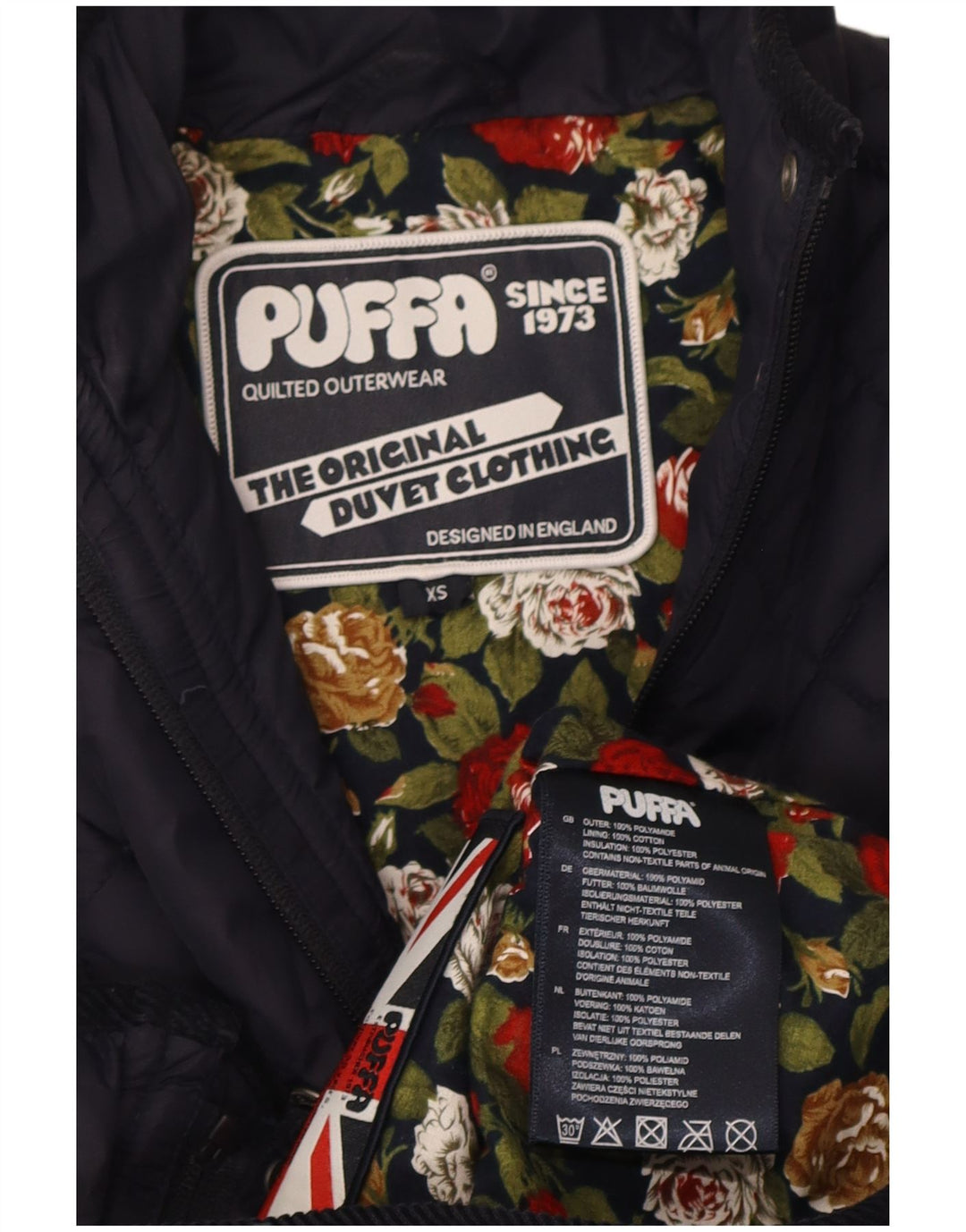 Giacca trapuntata da donna Puffa UK 6 XS blu navy in poliammide