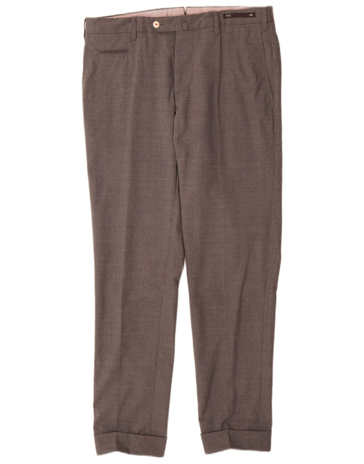 Pantaloni da abito slim da uomo VINTAGE IT 48 Medio W32 L31 Lana grigia