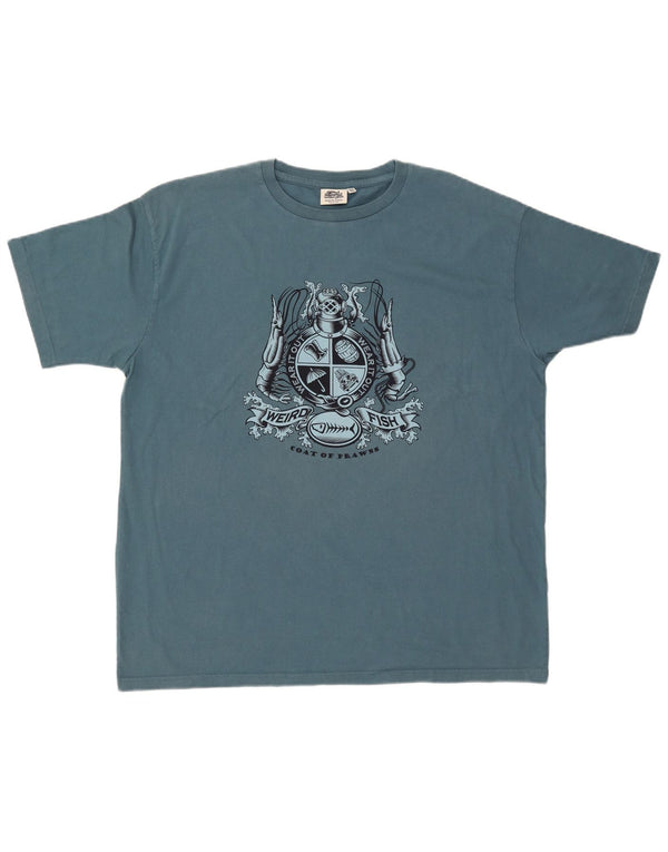 WEIRD FISH T-shirt grafica da uomo Top XL in cotone blu