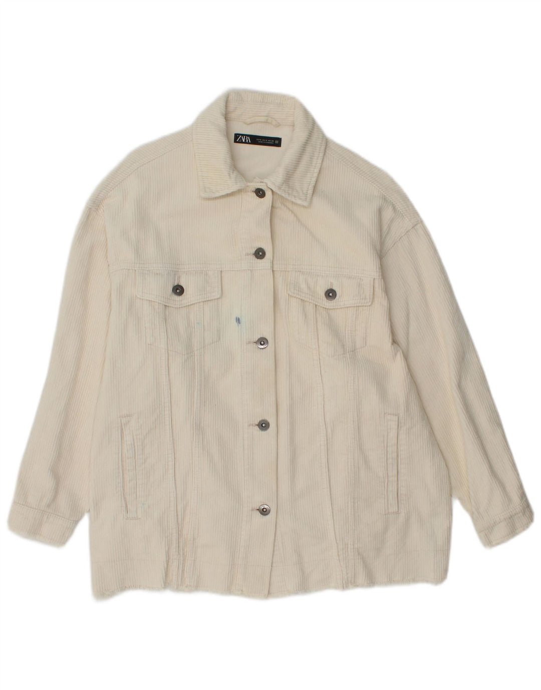 Giacca da donna oversize in velluto a coste Zara UK 10 piccola in cotone bianco sporco