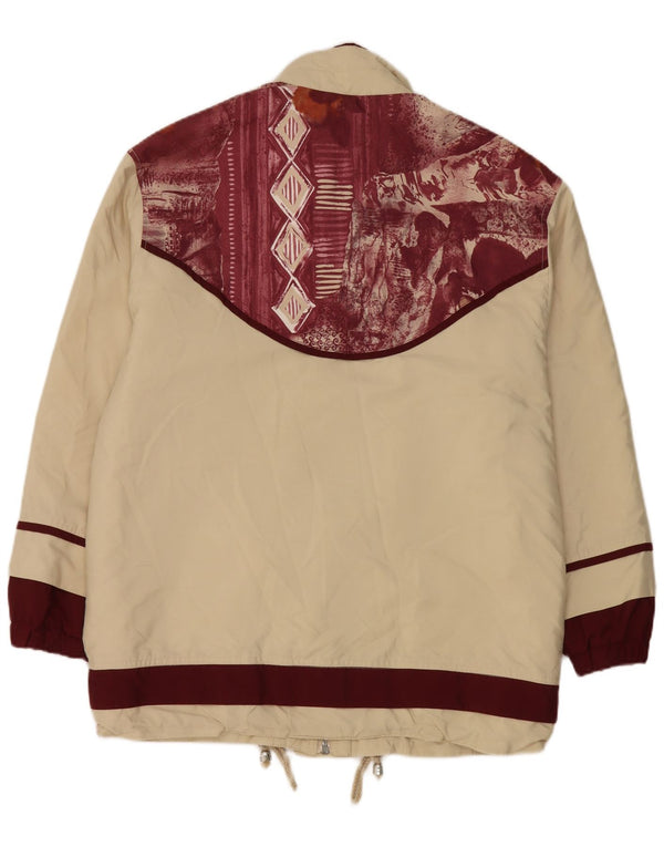 Giacca utilitaria oversize da donna vintage UK 8 piccolo poliestere floreale beige