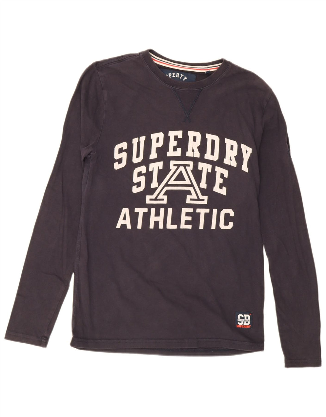 Top grafico da uomo Superdry a maniche lunghe in cotone blu navy piccolo