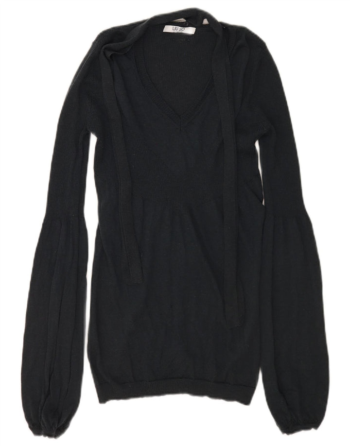 Maglione da donna Liu Jo con scollo a V e cravatta sul davanti UK 10 piccolo in lana nera