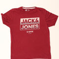 JACK & JONES Mens Graphic T-Shirt Top Medium Burgundy Cotton Vintage Jack & Jones and Second-Hand Jack & Jones from Messina Hembry 