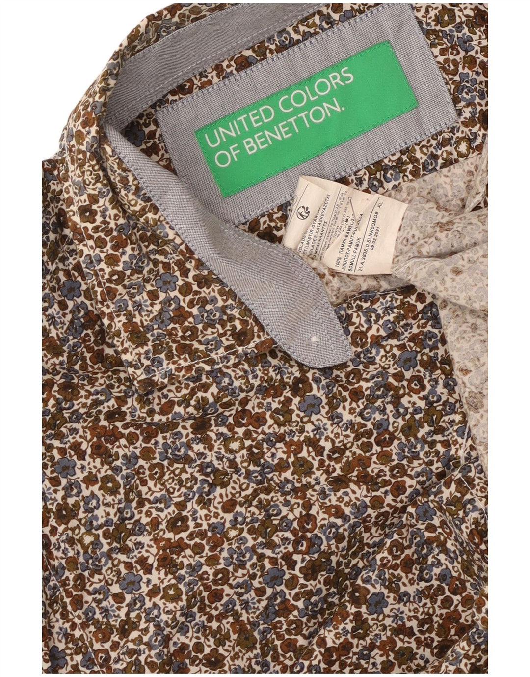 Camicia Benetton Uomo XL Cotone Floreale Multicolore