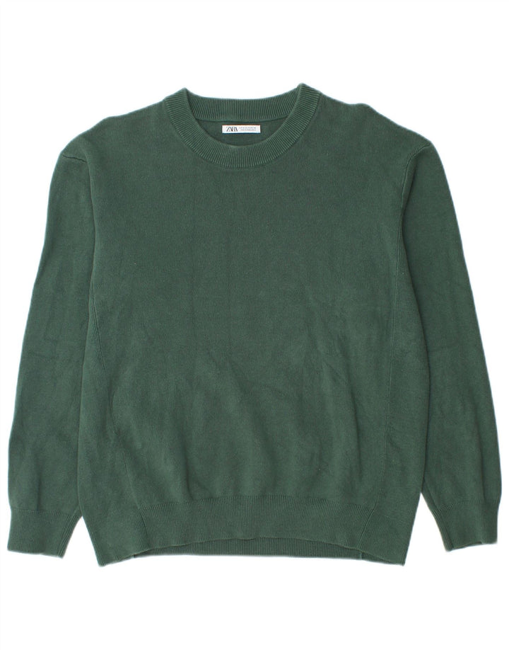 Maglione maglione girocollo da uomo Zara in cotone verde medio