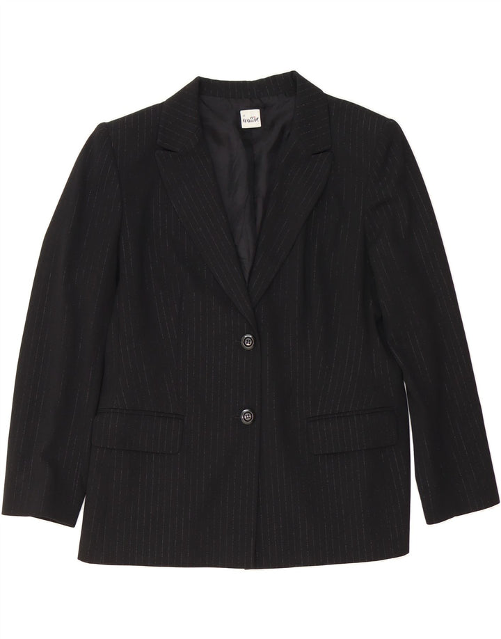 VINTAGE Womens 2 Button Blazer Jacket UK 14 Large Black Pinstripe Vintage Vintage and Second-Hand Vintage from Messina Hembry 