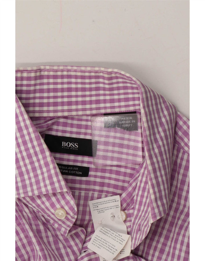 Camicia da uomo vestibilità regolare Hugo Boss taglia 41 16 grande cotone a quadri rosa