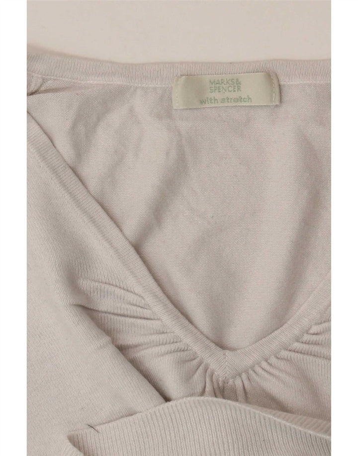 Maglione da donna Marks & Spencer con maniche a 3/4 e scollo a V UK 14 Medio Bianco