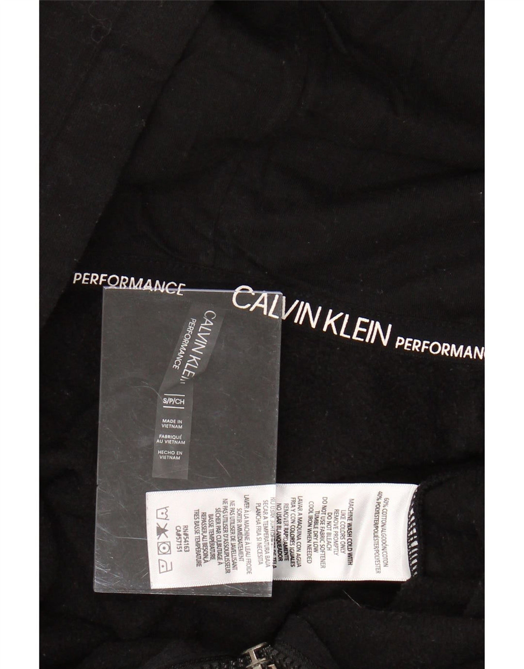 CALVIN KLEIN Maglione con cappuccio e zip grafica oversize da donna UK 10 piccolo nero