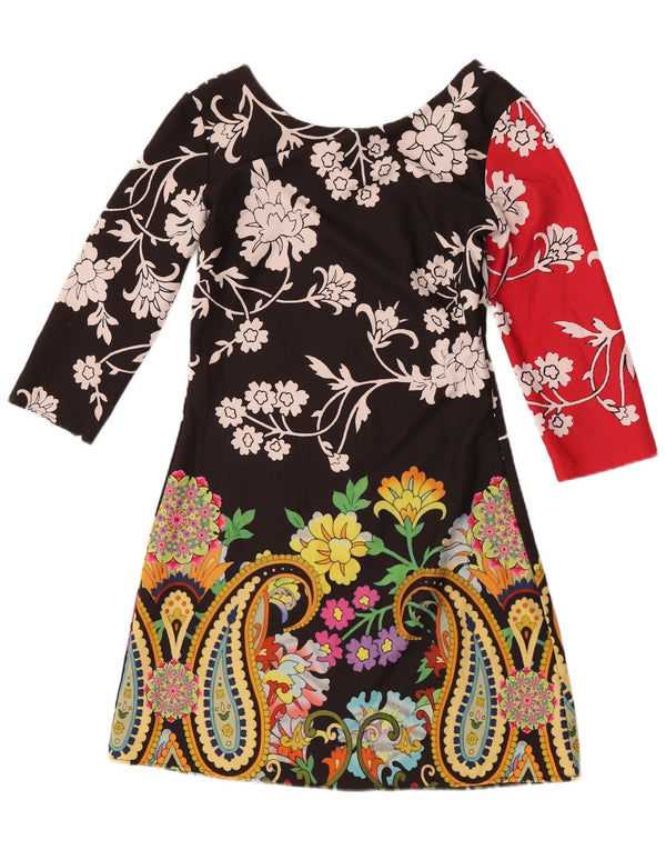 Desigual Abito da donna a trapezio con maniche a 3/4 EU 36 Piccolo poliestere floreale nero