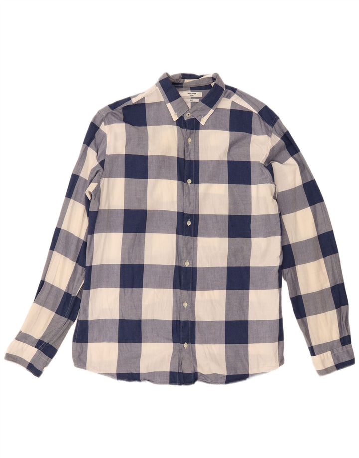 Jack & Jones Camicia da uomo slim fit in flanella di cotone a quadri blu grande