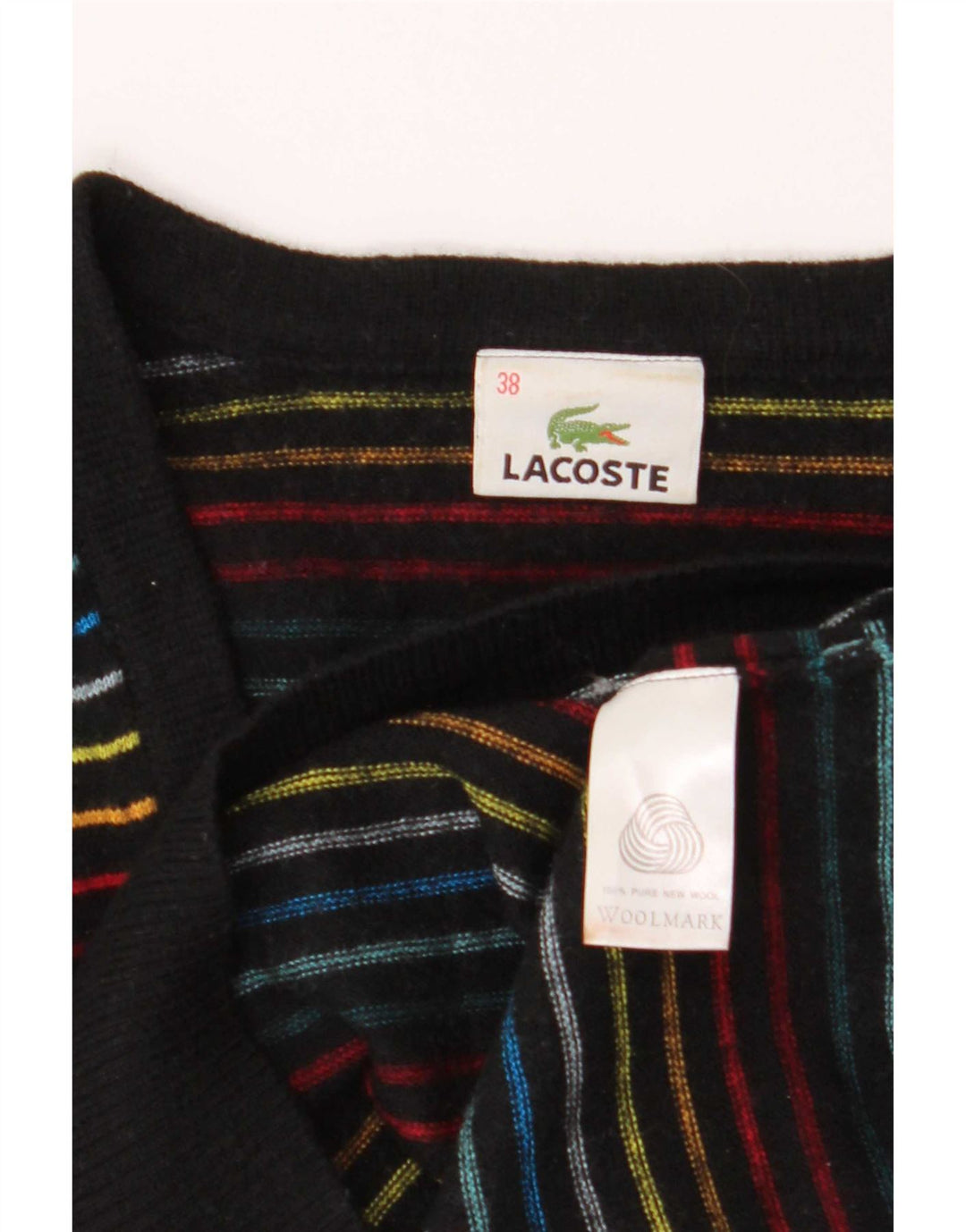 Maglione da donna con scollo a V Lacoste taglia 38 medio a righe multicolore
