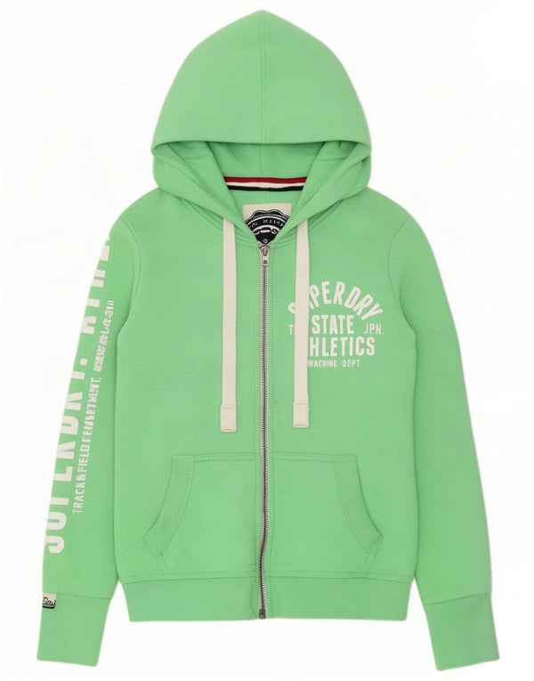 Maglione con cappuccio e zip grafica da donna Superdry UK 10 piccolo cotone verde