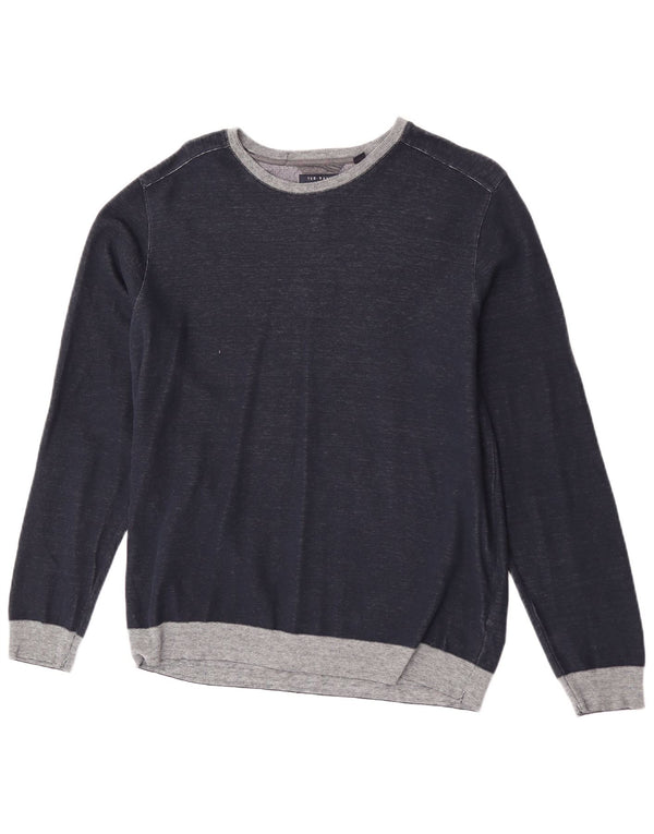 Felpa da uomo Ted Baker, taglia 4, grande, in cotone color block blu navy