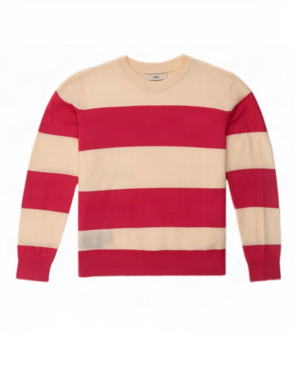 Maglione maglione girocollo da donna Marks & Spencer UK 8 piccolo a righe rosa