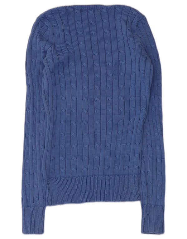 Maglione maglione con scollo a V da donna Ralph Lauren UK 8 piccolo cotone blu