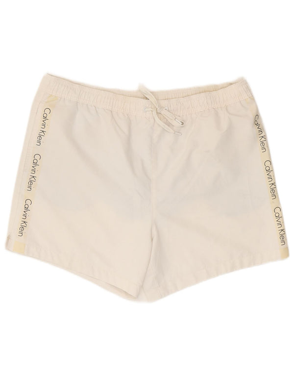 Pantaloncini da bagno grafici da uomo Calvin Klein grandi in poliestere bianco