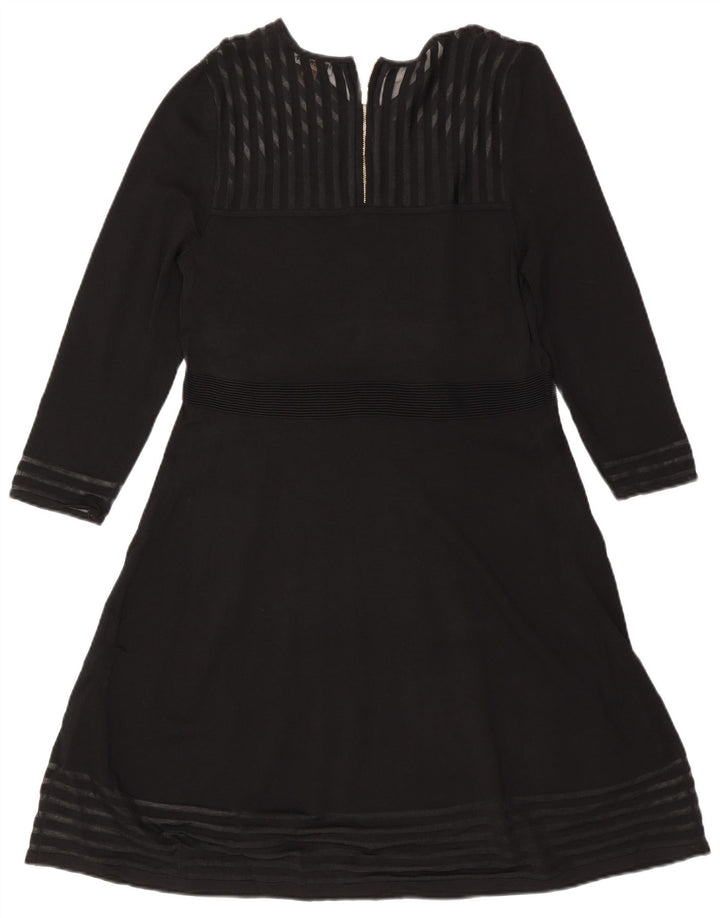 CALVIN KLEIN Abito da donna a maniche lunghe a trapezio UK 18 XL Rayon a righe nero