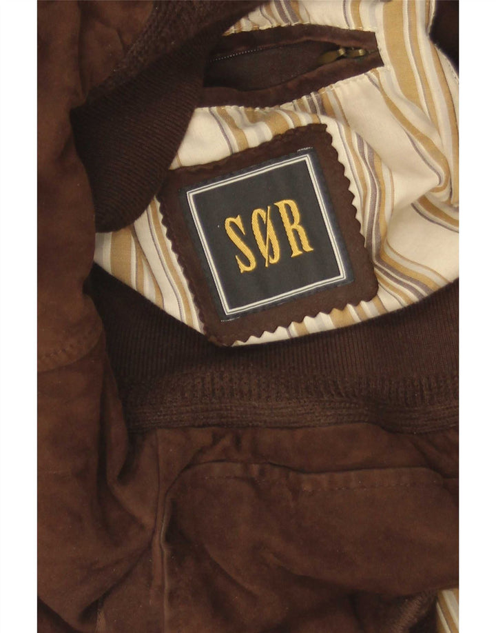 Giubbotto bomber vintage in pelle scamosciata da uomo EU 52 XL Marrone