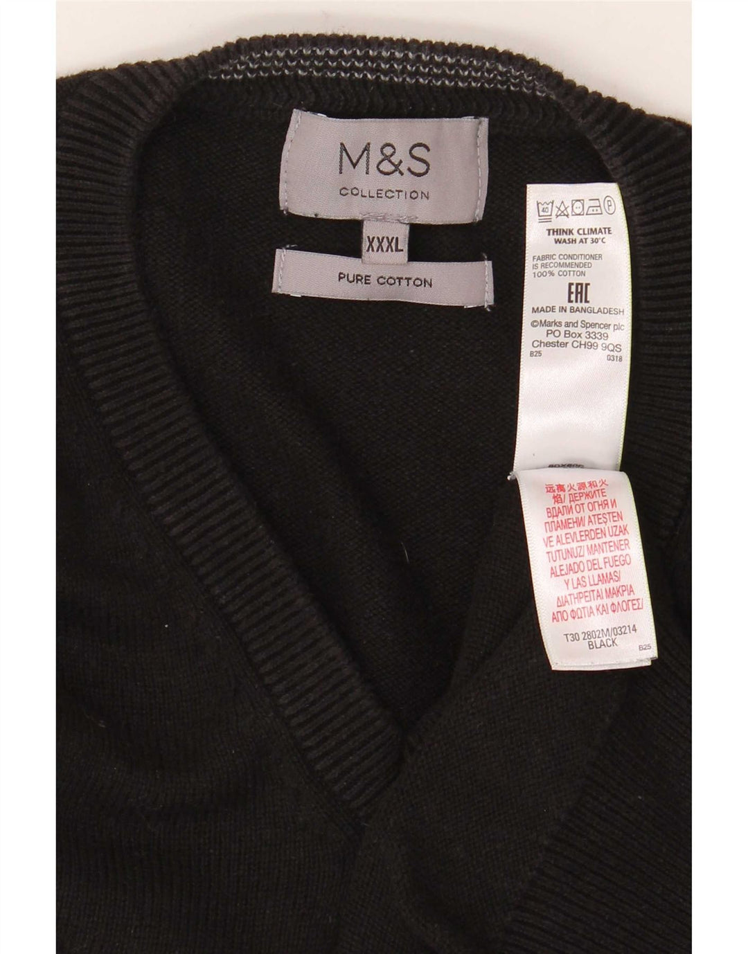 Maglione maglione con scollo a V da uomo Marks & Spencer 3XL cotone nero