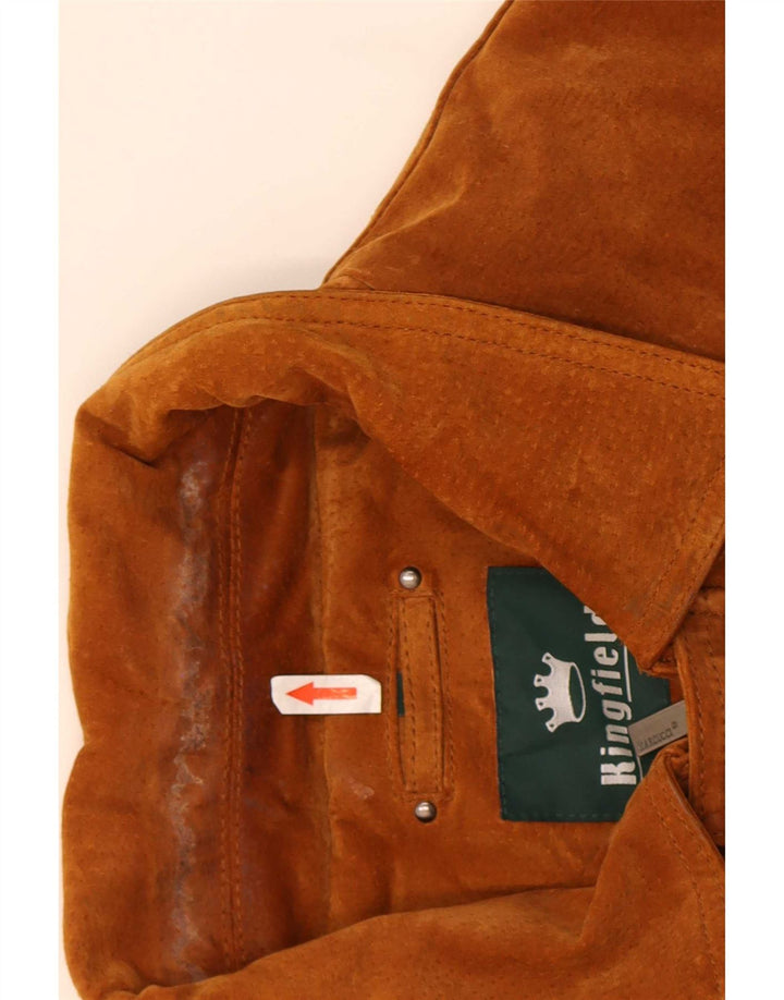 Giubbotto bomber in pelle scamosciata da uomo Kingfield UK 40 grande in pelle marrone