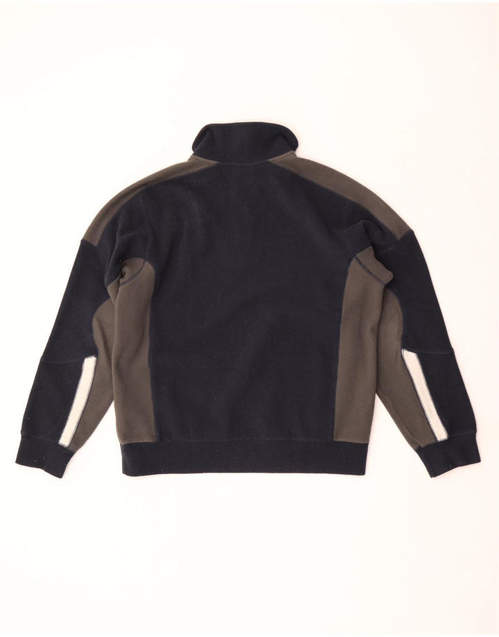 Maglione in pile da uomo Diadora con zip e collo medio in poliestere color block blu navy