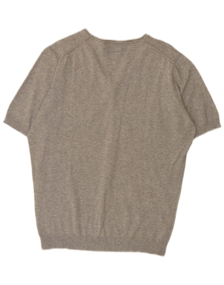 Maglione Zara da uomo a maniche corte con scollo a V grande grigio screziato