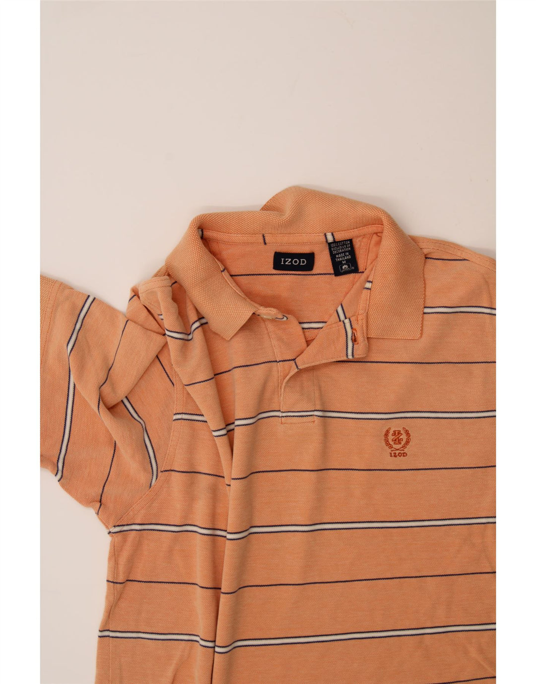 IZOD Mens Polo Shirt Medium Orange Striped Cotton Vintage Izod and Second-Hand Izod from Messina Hembry 