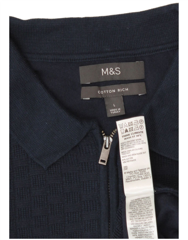 Marks & Spencer Maglione da uomo con collo a polo grande blu navy geometrico