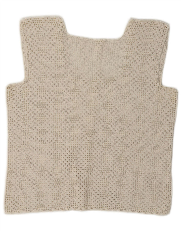 Top corto vintage da donna all'uncinetto UK 8 piccolo bianco