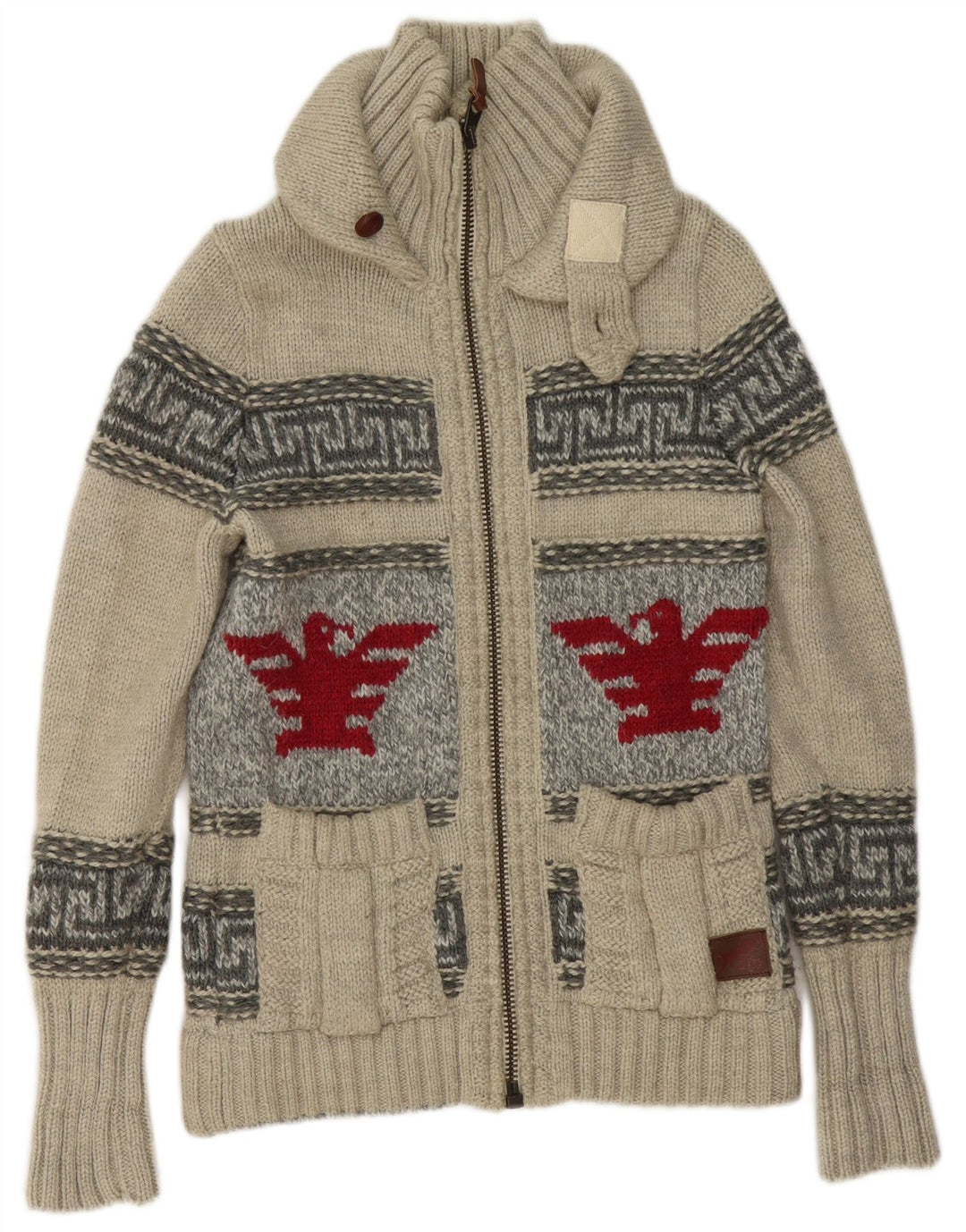 Maglione cardigan con zip intera grafica da uomo Superdry in lana geometrica grigia piccola