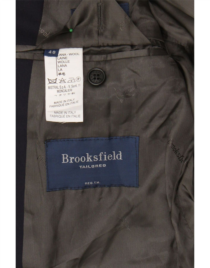 BROOKSFIELD Mens 3 Button Blazer Jacket IT 48 Medium Navy Blue Wool Vintage Brooksfield and Second-Hand Brooksfield from Messina Hembry 