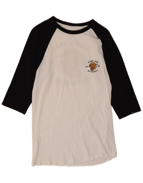 Top grafico da donna slim fit VANS manica 3/4 UK 10 Small bianco color block