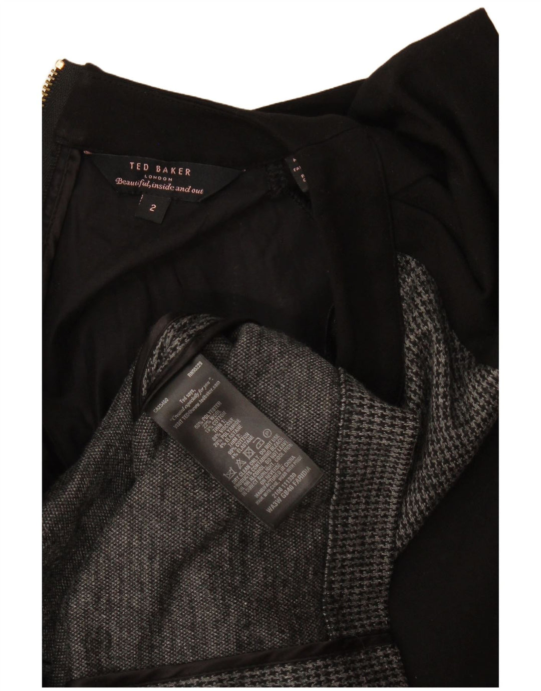 Abito aderente da donna Ted Baker taglia 2 piccolo poliestere color block nero