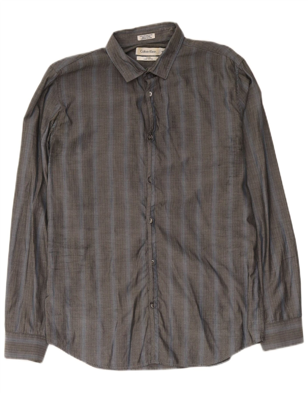 Camicia slim fit da uomo Calvin Klein piccola in cotone a spina di pesce grigio
