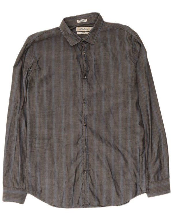 Camicia slim fit da uomo Calvin Klein piccola in cotone a spina di pesce grigio