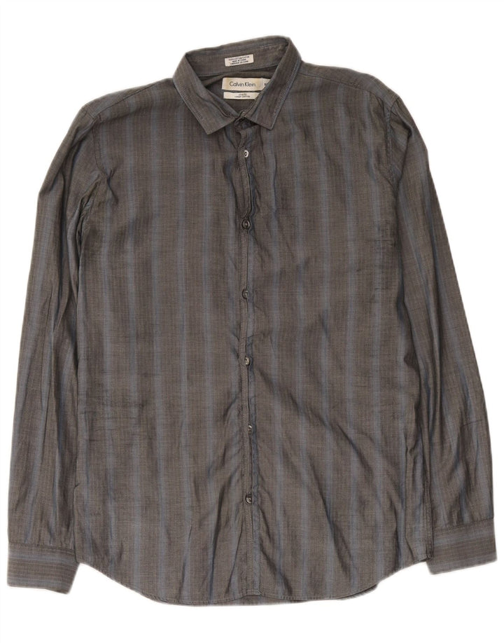 Camicia slim fit da uomo Calvin Klein piccola in cotone a spina di pesce grigio