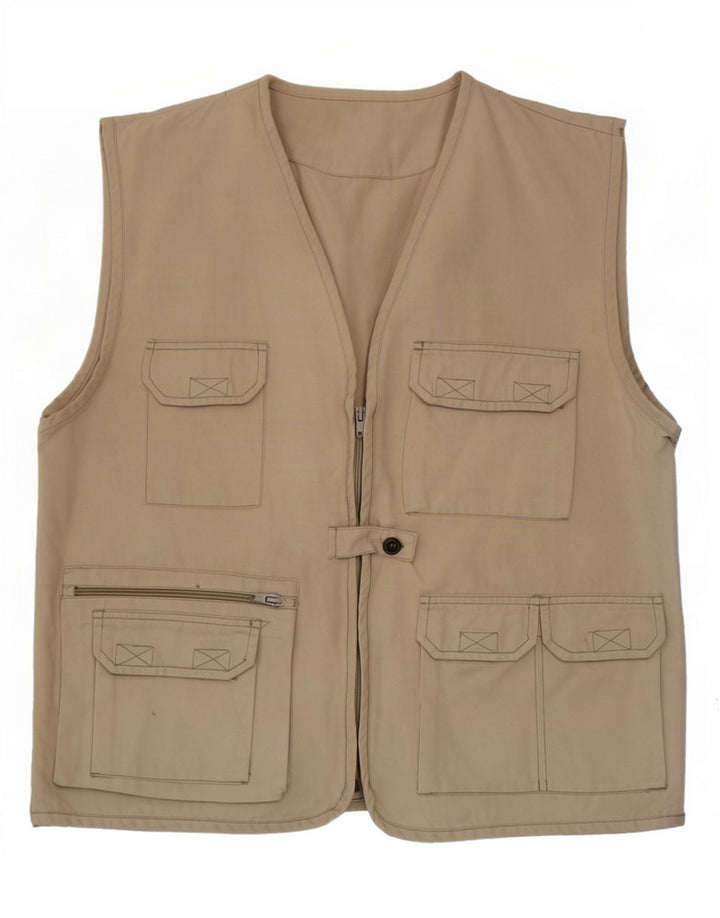Gilet da donna vintage UK 14 cotone beige medio