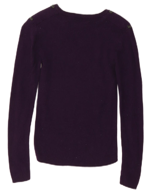 RALPH LAUREN Maglione corto da donna con scollo a barca UK 10 piccolo viola