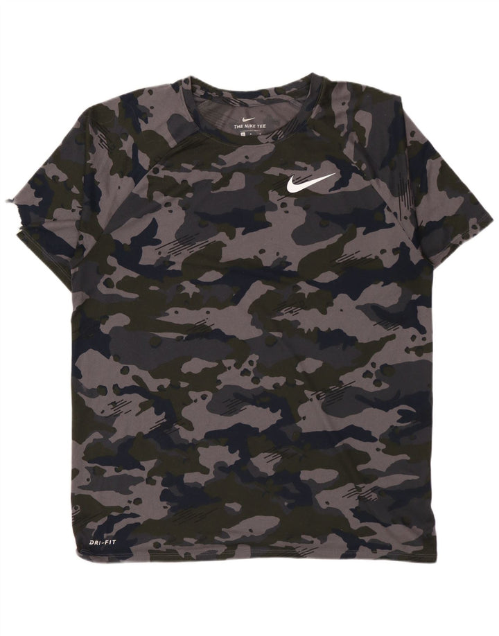 NIKE T-shirt da uomo Dri Fit Top grande in poliestere mimetico grigio