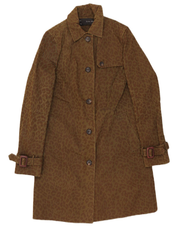Trench da donna Zara UK 10 piccolo cotone con stampa animalier kaki