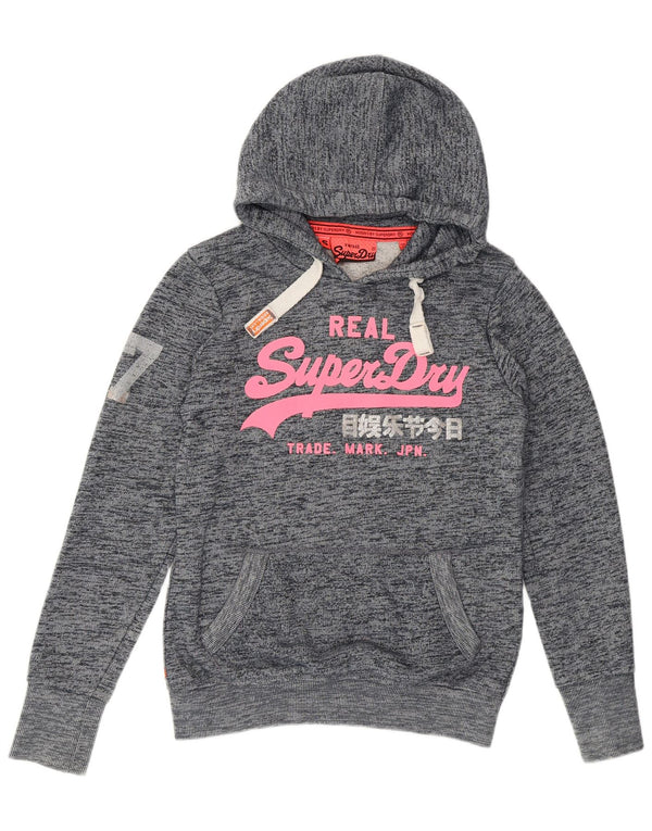 Felpa con cappuccio grafica da donna Superdry UK 10 Small Cotone screziato blu navy