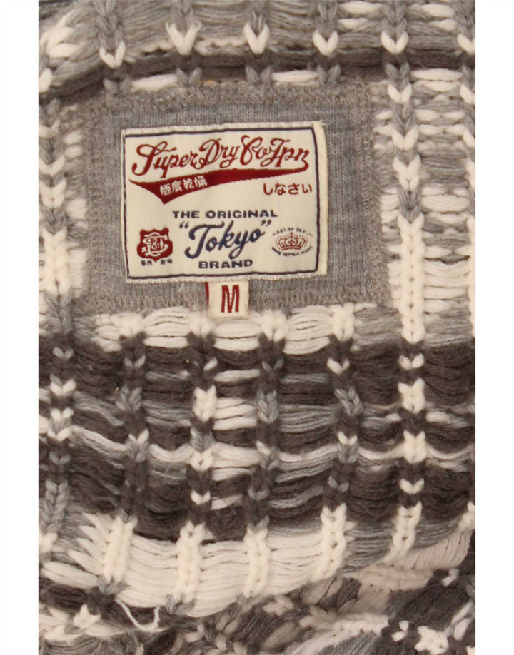 Maglione cardigan da donna Superdry UK 14 Acrilico Fair Isle grigio medio